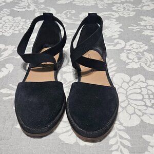Lucky Brand Women's Size 8M Black Suede Ankle Strap Flat Shoes